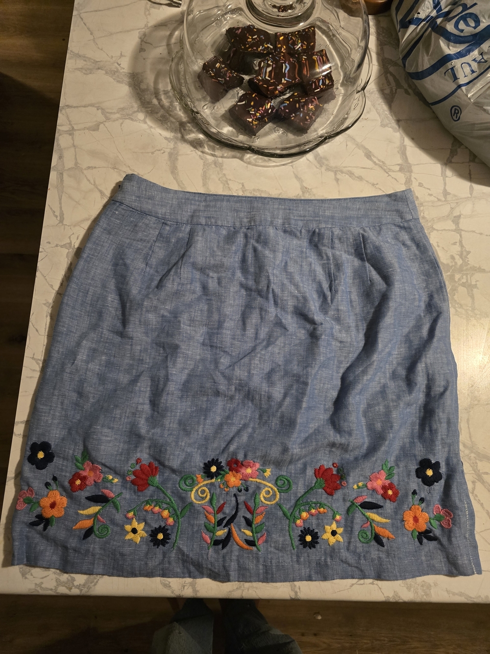 Talbots Light Blue Embroidered Floral Mini Skirt